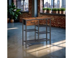 Industrieel Console Tafel – Smalle Gangtafel 75 cm – Hal Tafel met Lade en 5 Opbergplanken – Vintage Bruin Zwart – Multifunctionele Opbergtafel – HomeByNicole