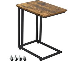 Industrieel design bijzettafel salontafel - metalen frame - vintage woonkamertafel met wieltjes.