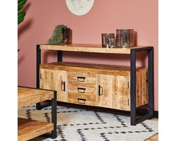 Industrieel Dressoir Boaz 135 cm – Mangohout & Metaal Kast – Opbergkast met 3 Deuren – TV Meubel – Handgemaakt Industrieel Design – 135x45x80 cm – Zwart – MedaHomeStore