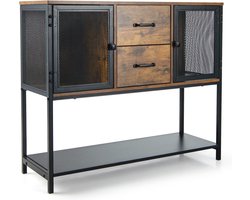 Industrieel Dressoir met Multifunctionele Bijzetkast en Open Planken - Bruin en Zwart