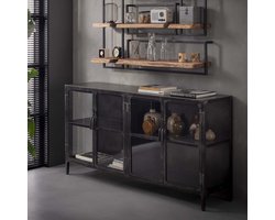 Industrieel Dressoir Rift Metal - 180cm met 4 glazen deuren