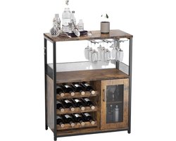 Industrieel Dressoir - Voor Woonkamer & Eetkamer - Buffetkast met Wijnrek - Metaal & Gaasdeur - keukenkast - Bruin