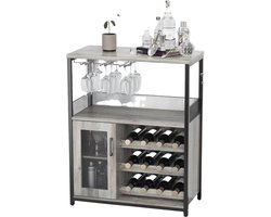 Industrieel Dressoir - Voor Woonkamer & Eetkamer - Buffetkast met Wijnrek - Metaal & Gaasdeur - keukenkast - Grijs