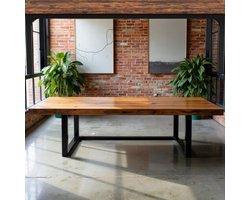 Industrieel Eettafel – Grote Rechthoekige Houten Eettafel 200 cm – Keuken- en Woonkamer Tafel voor 6-8 Personen – Stevig Metalen Frame – Rustiek Bruin Zwart – HomeByNicole