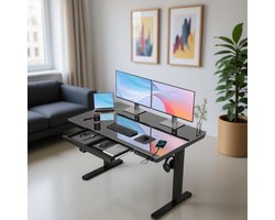Industrieel Elektrisch Bureau – Glazen Zit-Sta Bureau 120x60 cm – Ergonomisch Verstelbare Computer Werktafel met USB & Type-C Poort – Stil Motorisch Hoogte Verstelbaar Bureau – Modern Kantoor & Thuiswerk Tafel – HomeByNicole