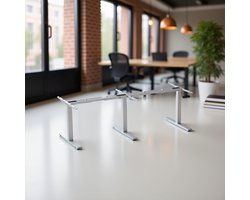 Industrieel Elektrisch Verstelbaar Vergaderbureau – Groot Hoogte Verstelbare Conferentie Tafel Frame 300 cm – Modern Zit-Sta Kantoor Bureau met 3 Stille Motoren, Geheugenfunctie & Anti-Collision – Wit Stalen Frame – HomeByNicole