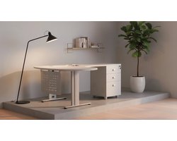 Industrieel Hoekbureau – Groot Executive L-Bureau 180x120 cm – Modern Computer Bureau met Ladeblok en Kabelbeheer – Ruim PC Werktafel voor Thuis & Kantoor – Grijs Houtdecor Zwart Metaal – HomeByNicole