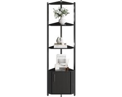 Industrieel Hoekrek met 5 Planken - Metalen Hoekenkast met Houten Legplanken - Boekenkast / Plantenrek voor Woonkamer, Keuken & Kantoor - 147 cm Hoog - Zwart