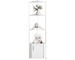 Industrieel Hoekrek met 5 Planken - Metalen Hoekenkast met Houten Legplanken - Boekenkast / Plantenrek voor Woonkamer, Keuken & Kantoor - 147 cm Hoog - wit
