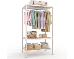 Industrieel Kledingrek Verrijdbaar - 3-in-1 Kledingkast Organizer met Legplanken - Stevig Metalen Rek met Rem - 115 cm Breed - Ash Grijs