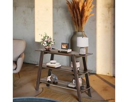 Industrieel Konsolentafel – Smalle 3-Laags Wandtafel 105 cm – Houten Haltafel & Schmale Opbergtafel met Open Planken – Foyer, Woonkamer & Achter de Bank – Rustic Brown Zwart – HomeByNicole