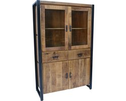 Industrieel mangohout buffetkast boekenkast britt met glas