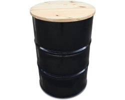 industrieel metalen olievat- Vuurton statafel| Bar tafel| Hangtafel met gelakt houten blad| 93x60 cm| Deksel/tafelblad afneembaar. Geen gereedschap benodigd