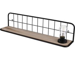 Industrieel Metalen Wandrek met Houten Plank - 60 cm Breed - Mat Zwart