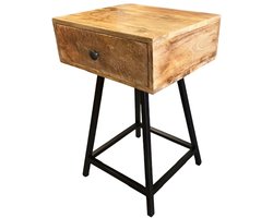 Industrieel Nachtkastje van Tropisch Hout - Houten Nachtkastje Industrieel - Landelijk - 60 cm
