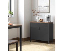 Industrieel Opbergkast Dressoir – 2 Deuren, Verstelbare Plank, Stalen Frame, Vloerkast, 70 x 40 x 76 cm, Vintage Bruin-Zwart – Woonkamer & Keuken – MedaHomeStore