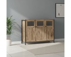 Industrieel Sideboard – Moderne Keukenkast en Opbergkast met Glazen Deuren – Voor Woonkamer, Eetkamer en Keuken – Stalen Frame & Verstelbare Planken – Camelbruin + Inktzwart Depauwwonen