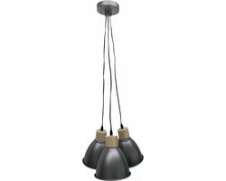 Industrieel Trio Hanglamp - Metaal & Hout - Zwart - 3x E27 Fitting - ø16.5 cm