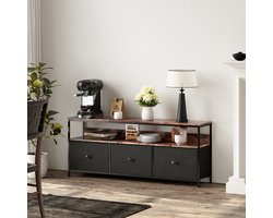 Industrieel TV-meubel - 108 cm Breed - Houtlook en Zwart Metaal - met 3 Stoffen Lades