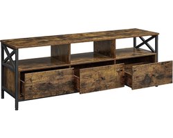 Industrieel TV Meubel met 3 Lades - 147 cm Breed - Vintage Bruin & Zwart - Robuuste TV Kast voor 65 Inch TV - Lowboard met Open Vakken