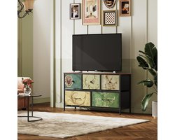 Industrieel TV-meubel met LED Verlichting - 5 Lades - 100cm - Metaal en Hout - Kleurrijk Bohemian