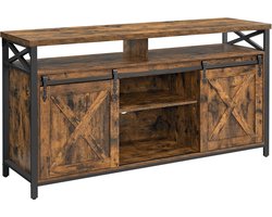 Industrieel TV Meubel met Schuifdeuren - 147 cm - Vintage Bruin - Dressoir met Barn Doors - TV Kast voor 65 Inch - Landelijk & Stoer