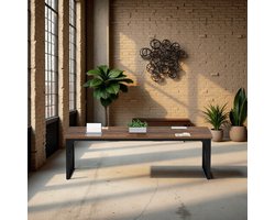 Industrieel Vergadertafel – Grote Conferentietafel 200x75 cm – Rechthoekige Meeting Tafel voor 6-8 Personen – Robuuste Kantoor- en Seminartafel met Houtlook & Metalen Frame – Bruin Zwart – HomeByNicole
