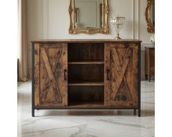 Industrieel Vintage Dressoir met Schuifdeuren en Open Vakken – Keukenkast & Opbergkast 100 x 35 x 70 cm – Bruin/Zwart – Mobili Bella