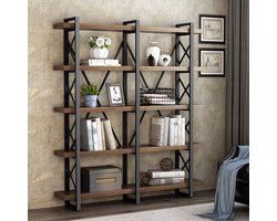 Industrieel Wandkast/Boekenkast /Open vakkenkast met massief hout en Metaal      A1001