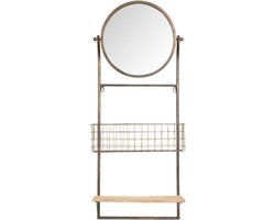 Industrieel Wandrek van Metaal met Spiegel - Wandrek - Metalen wandrek - Spiegel - Woondecoratie - Wanddecoratie - Wandrekje - Wandplank - Goud - 42 cm breed