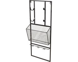 Industrieel Wandrek van Metaal - Wandrek - Metalen wandrek - Wijnfleshouder - Tijdschrifthouder - Tijdschriftenhouder - Woondecoratie - Wanddecoratie - Wandrekje - Wandplank - Zwart - 31 cm breed