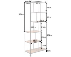 industrieele boekenkast SLIM LINE 185cm wilde eik zwart zes planken - 42022