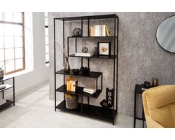 industrieele boekenkast SLIM LINE 185x114cm zwart essen zes planken - 42023