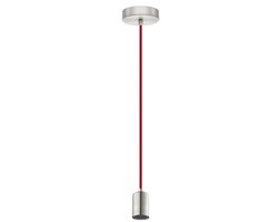 Industriële 1-lichts hanglamp met vintage design - Stalen pendellamp met rood snoer voor eettafel of woonkamer
