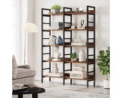 Industriële 5-Laags Boekenkast 120x30x180 cm – Brede Vrijstaande Kast met Stalen Frame en Houten Planken voor Woonkamer, Kantoor en Slaapkamer – Vintage Bruin/Zwart Design