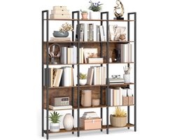 Industriële 6-laags Vrijstaande Boekenkast en Keukenplank, Stalen Frame, Open Opbergrekken voor Woonkamer, Kantoor, Gang en Keuken, Vintage Bruin-Inktzwart, 128 x 24 x 187 cm