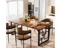 Industriële 6-Persoons Rechthoekige Eettafel 160 cm – Rustiek Bruin Houten Blad met Zwart Metalen Frame, Moderne Boerderijstijl Eettafel voor Keuken, Eetkamer & Woonkamer – Eenvoudige Montage & Duurzaam Ontwerp – Meda Home Store