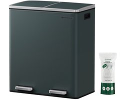 Industriële 60L Pedaalemmer voor Afvalscheiding met 2 x 30L Binnenemmers, Hygiënisch en Kindveilig Afvalbak met Handgrepen – Rookgrijs, Gepoedercoat Staal, Geschikt voor Restafval en GFT - Industrial Home