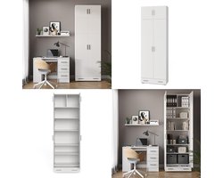 Industriële Archiefkast – Hoge Kantoorkast 240 cm – Opbergkast met Deuren en Lade – Dossierkast met Legplanken – Wit Hout Modern Design – Industrialhome