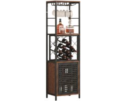 Industriële Barkast met Wijnrek en Glazenhouder – 13 flessen & 12 glazen - Vintage bruin - Industrieel - 45 x 30 x 155 cm