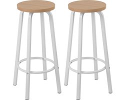 Industriële Barkruk - Barkrukken Set van 2 Stuks - Zithoogte 72 cm - Hout, Metaal, Wit/Licht Eiken, 30 x 32 cm