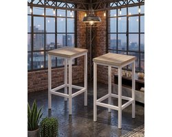 Industriële Barkrukken Set van 2 – 65 cm Zithoogte – Licht Eiken Houten Zitting & Zwart Metalen Frame – Stevige Barstoelen voor Keukeneiland, Bar, Eetkamer en Café | Casa Serena
