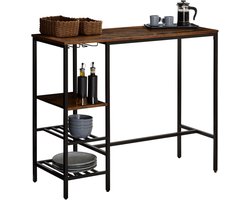 Industriële Bartafel met 3 Planken en Wijnglashouders - Zwart Metaal & Vintage Bruin