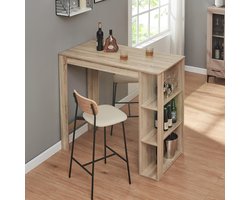 Industriële Bartafel met Opbergrek en 3 Open Vakken – 120x60x106 cm – Eiken Houtlook – Ruime Staantafel met Opslag – Moderne Eettafel voor Keuken, Woonkamer of Kantoor