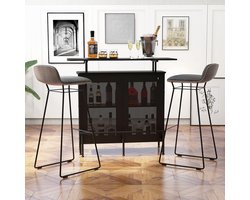 Industriële Bartafel met Opbergruimte en Voetensteun – Keukenbar met Metalen Frame, Glazenhouders & 2 Legplanken – 120x50x106,5 cm – Zwarte Rechthoekige Huisbar – Perfect als Wijnbar of Keukenaanrecht – Medahomestore