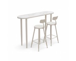 Industriële Bartafel Set met 2 Krukken – Hoge Keuken Eettafel & Bistro Tafel – Ruimtebesparend Ontwerp met Stevig Metaal Frame & Stenen Blad – Ideaal voor Restaurant, Café of Thuis – Wit 100x105cm – NoviHome