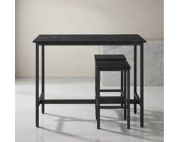 Industriële Bartafelset met 2 Barkrukken – Stattafel Eetgroep met Stalen Frame – Ebbenhoutzwart/Inktzwart – Compacte Tafel voor Keuken & Woonkamer Casa Serena