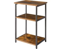 Industriële bijzettafel met 3-laags opbergplanken en stalen frame - rustiek bruin - voor hal bank woonkamer slaapkamer - 39 x 29 x 58,5 cm