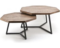Industriële Bijzettafel Set van Mangohout - Bijzettafels - Bijzettafel - Salontafel - Tafel van Mangohout - Tafel - Landelijk - Mangohout - Industrieel - Set - Sfeer - Woonkamer tafel - Interieur - Luxe Bijzettafel Set - Luxe - 76 cm breed