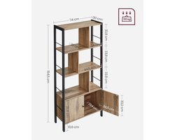 Industriële Boekenkast - Boekenkast met deuren - Duurzaam Hout en Metalen Frame - Functioneel en Stijlvol - 74x30x154.5 cm - Eiken Hout